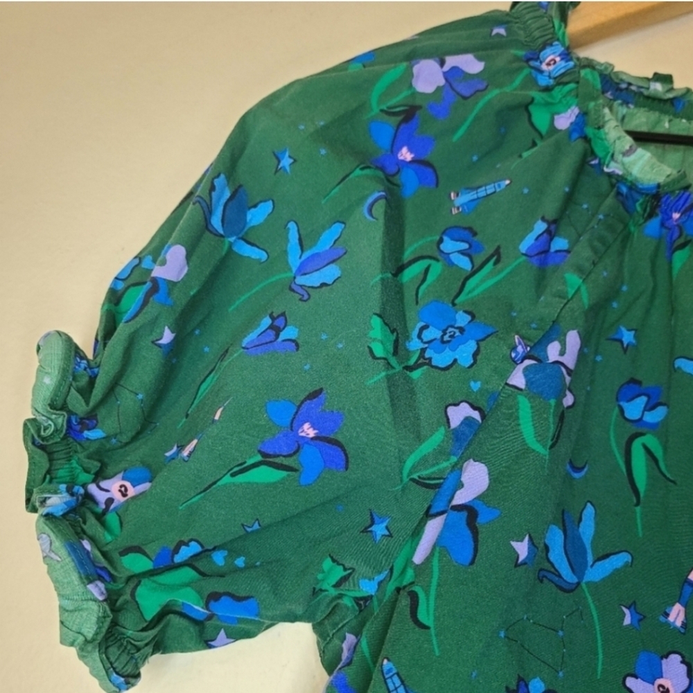 Hill House Katherine blue green floral mini dress, medium - Picture 3 of 5